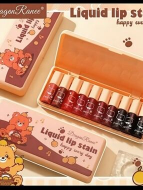 🆕️DRAGONRANEE MINI LIPGLOSS/LIP STAIN SET OF 10 IN CUTE TEDDY🧸BOX🧸 Y2K